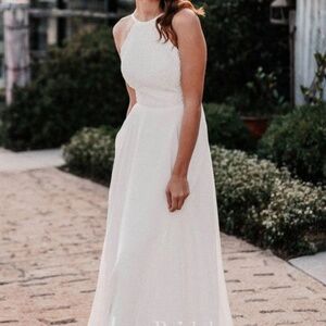 Lace Chiffon Halter Floor Length Wedding Dress